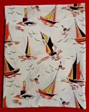 "Vintage Feed Sack" 1930-50s Yellow Brown & Orange Sailboats 45" Long x 37" Wide