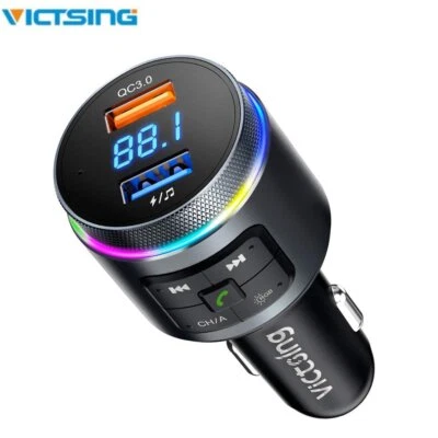 VICTSING Bluetooth 5.0 Car Wireless FM Transmitter Adapter 2USB QC3.0 Charger Hands-Free