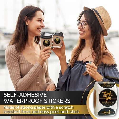 500 Danke für die Unterstützung meines kleinen Unternehmens Aufkleber - 1,5 Zoll schwarz und gold - Bild 2 von 7