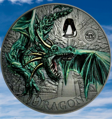 2019 $10 Palau Green Dragon 2oz Silver Coin PCGS MS70 First Day of