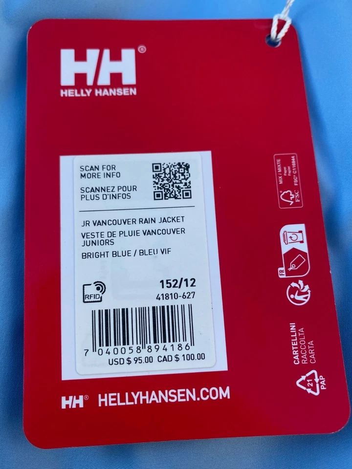 Jaqueta de chuva Helly Hansen feminina Vancouver azul brilhante $95, tamanho: 12 - Imagem 3 de 4