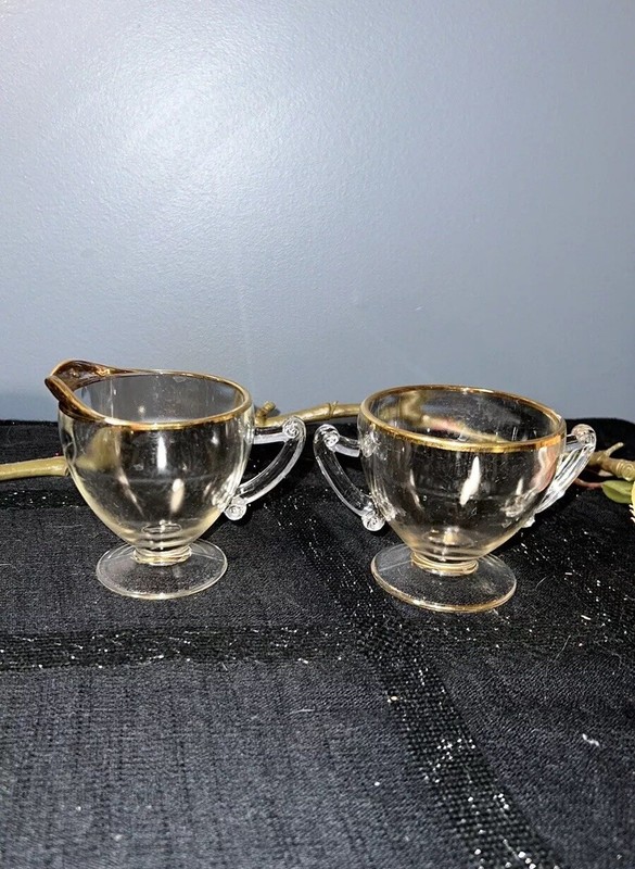 Vintage Jeanette Glass Jeg27 Clear Glass Open Sugar and Creamer