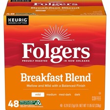 Folgers Breakfast Blend, Mild Roast Coffee, Keurig K Cup Pods, 48 Count Box