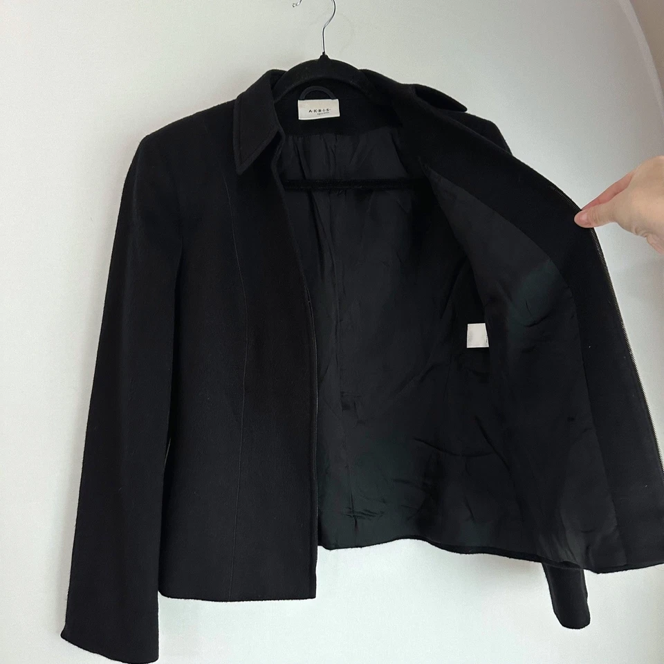 Chaqueta Blazer Akris Punto Negra Lana Cremallera Frontal Cuello Talla US 8 Oficina Foto 4 de 4