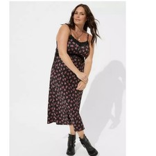 Torrid Floral Tea Length Satin Sleeveless Lace Trim Cami Slip Dress Size 4X