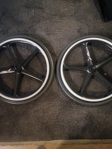 SET OF 2 black X-CORE WHEELCHAIR WHEELS 5 SPOKE 24 X 1 3/8" WITH SOLID TIRES