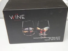 2x Artisanal Hand Painted Stemless Wine Glass Extra Large The Wine Savant New