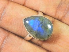 Pear Labradorite Ring US-08 Solid 925 Sterling Silver Chunky Gemstone Ring