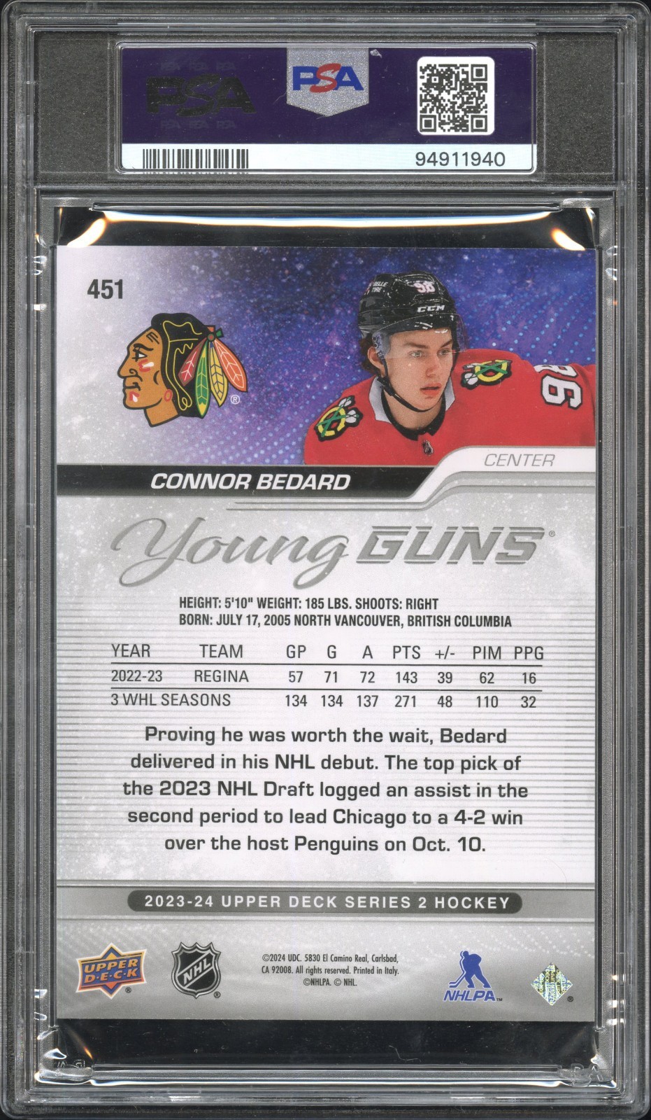 2023-24 Upper Deck Series 2 - Young Guns Connor Bedard #451 Jumbo (RC) view 2