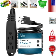 Heavy-Duty 3 Outlet Extension Cord, 3ft &  Listed for Maximum Safety - Black
