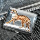 Hand Painted Enamel Tiger Antique Sterling Silver Luxury Cigarette Case