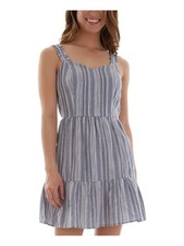 BCX DRESS Womens Short Dress Light Blue Tie Sleeveless Ruffled-hem Juniors M
