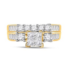 10kt Yellow Gold Womens Princess Diamond Cluster Bridal Wedding Engagement