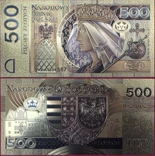 POLAND 500 ZLOTYCH 1994 BU AA,FANTASY NOTE,GOLD FOIL,PORTRAIT OF QUEEN JADWIGA O