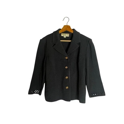 St. John — St John Collection Women's Santana Knit Blazer Jacket Pointelle Black Size 8