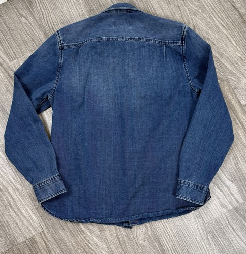 7 For All Mankind Dark Wash Blue Denim Button Up Utility Shirt Mens Sz M - Picture 3 of 4