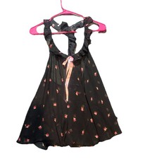 Vtg Y2K Victoria  s Secret Babydoll Nightie Sheer Lingerie S Coquette Black Pink