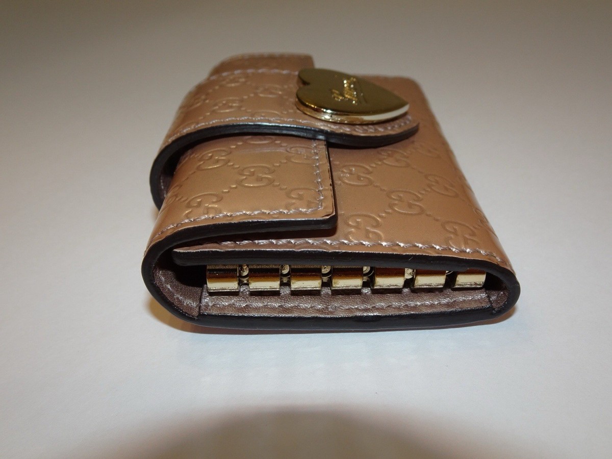 Gucci Guccissima Heart Logo Key Holder Wallet Metallic Gold