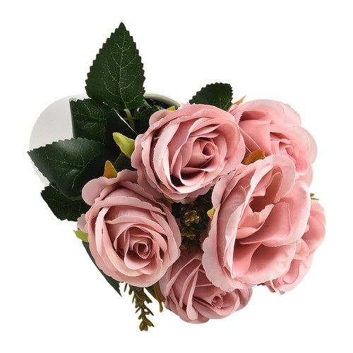 Rosa Fiore Artificiale Piante Feste Squisito Freshing Naturale IN Vaso - Foto 4 di 36