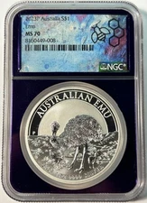 2023 $1 Australia Emu 1 Oz Silver - NGC MS-70 TraderBea Purple Core