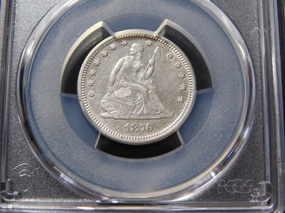 VINTAGE US COINS  1876 SEATED LIBERTY  SILVER QUARTER PCGS GOLD SHIELD XF DETAIL - Image 2 of 4