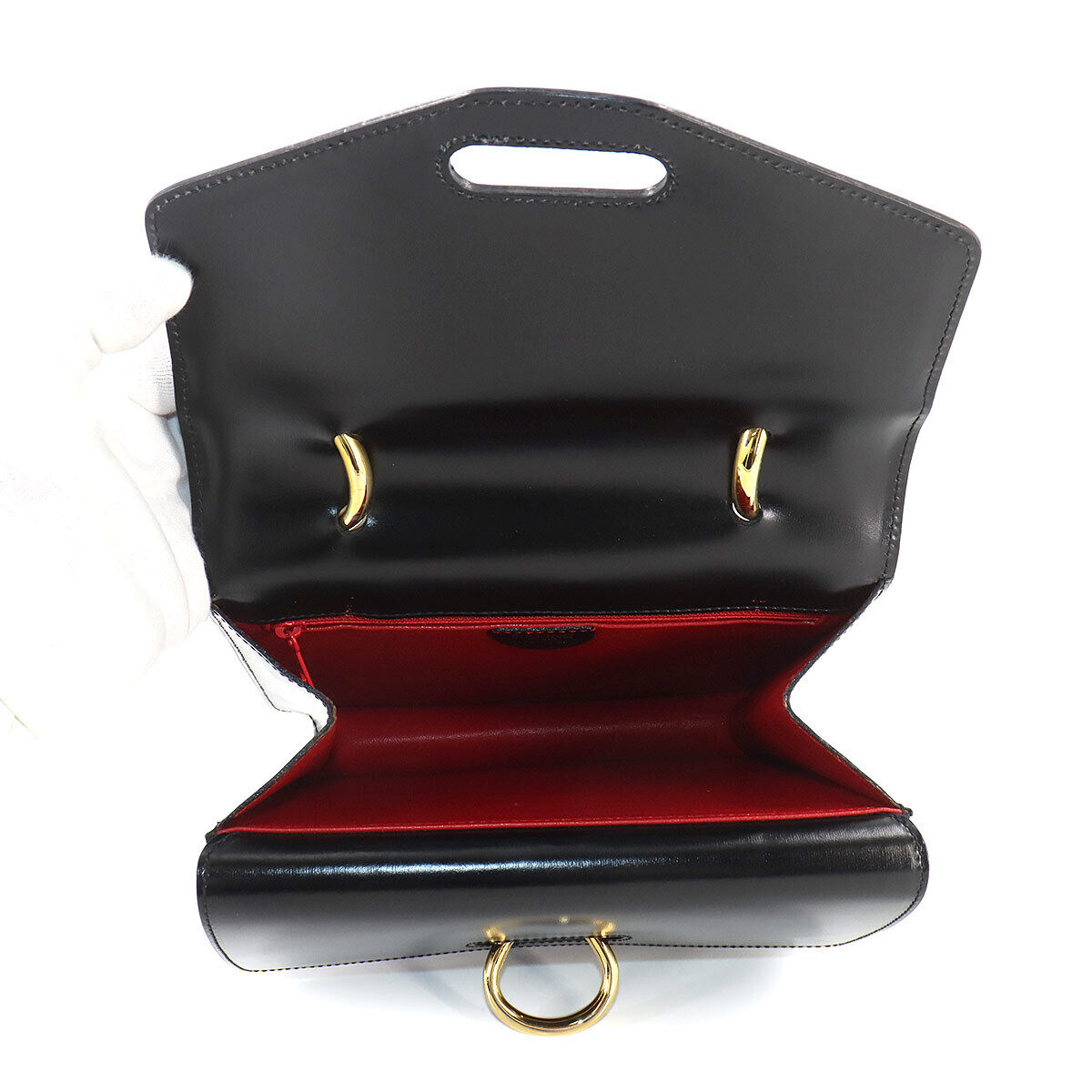 CELINE Gancini Hand Bag Leather Black Vintage Purse 90253562 CELINE Gancini Hand Bag Leather Black Vintage Purse 90253562