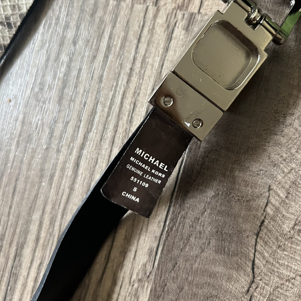 Michael Michael Kors Genuine Leather Snake Belt in Small MICHAEL KORS GENUINE LEATHER SNAKE SKIN BELT SIZE M Black  main image 2