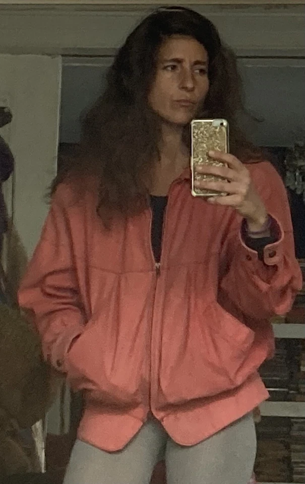 Chaqueta Bomber Vintage Suelta Increíble ROSA Gamuza Cuero Años 80 90 Luis Alvear De Colección