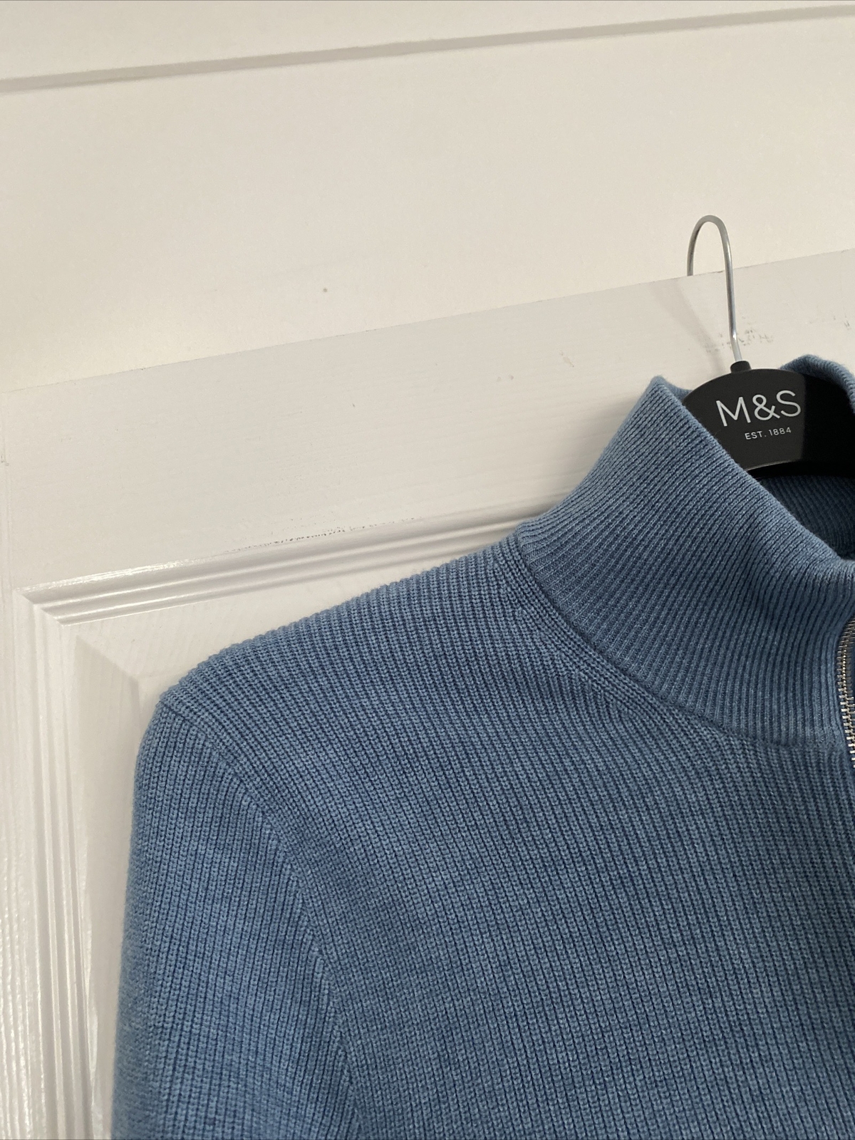 MARKS & SPENCER MENS BLUE FUNNEL NECK FULL ZIP JUMPER CARDIGAN Size S