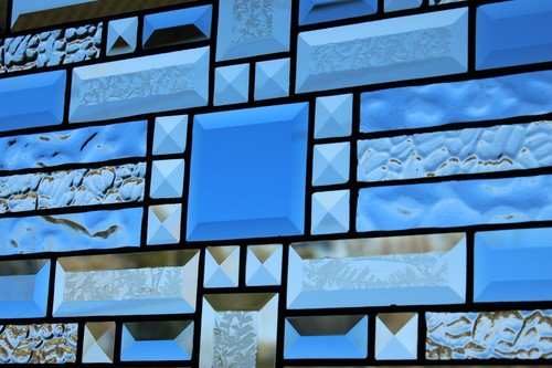 Blue, clear, beveled stained glass window hanging made to order 35.58x11.5 - Picture 5 of 11