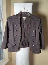 Ann Taylor Loft Brown Long Sleeve Jacket Blazer Sz 12P Silver Buttons