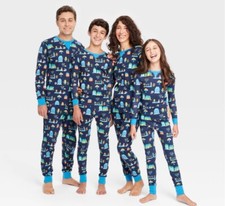 Hanukkah Print 2 Piece Pajama Set - Navy Blue Menorah/ Lion Print NWT Medium