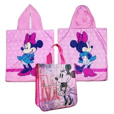 Telo mare poncho con cappuccio DISNEY bambini ragazze Minnie Mouse + borsa riutilizzabile nuovo