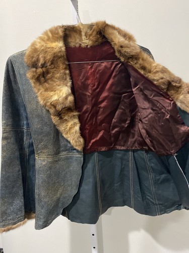 Jean Crisan Leather Jacket Fur Trim Size M Women's - Picture 11 of 12