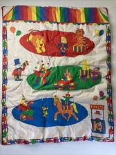 Vintage Rainbow Circus Clown Padded Fabric Nursery Wall Art 1980s 39  x 31  