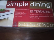 Simple Dining Multi-Purpose Server with Metal Tray & 4  White Porcelain Dishes