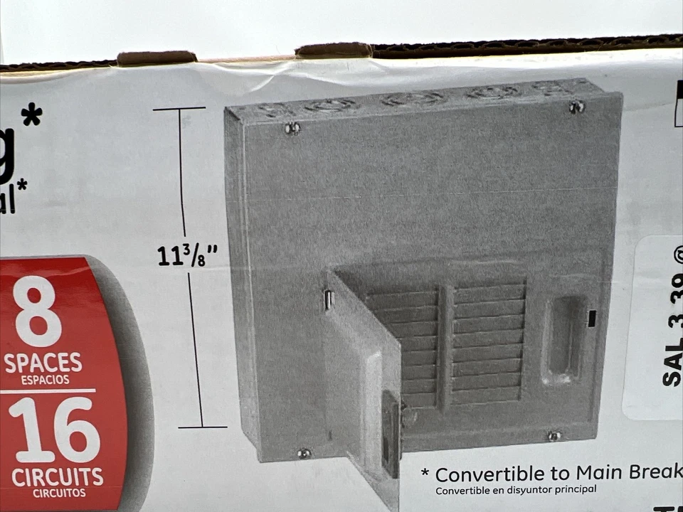 Panel eléctrico GE TLM812SCUDP 8 centros de carga espacial terminal principal 120/240V 16 circuitos Foto 3 de 4