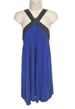 EXPRESS Womens Halter Knee Length Dress Size M Blue Black Jersey Cotton