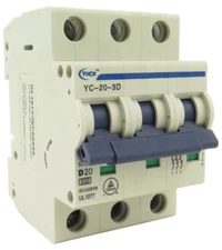 YuCo YC-20-3D Miniature Din Rail Circuit Breaker D-Curve 20-Amp 3P 480VAC 220VDC