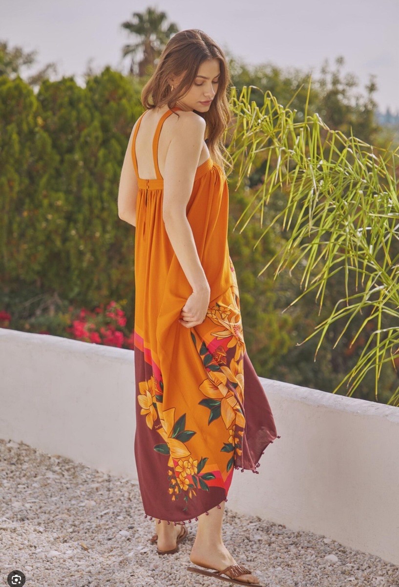 farm rio halter cover-up maxi dress Farm Rio Halter Maxi Cover-Up Dress Tropical Print Size M NWT