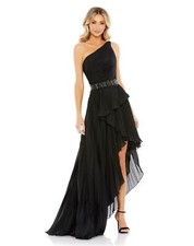 Mac Duggal 49532 Ruffle Pleated One-Shoulder High-Low Gown Sz 12 Black $498