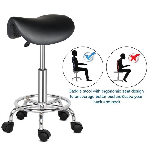 Adjustable Hydraulic Swivel Saddle Stool SPA Salon Massage Bar Chair Black New - Picture 6 of 13