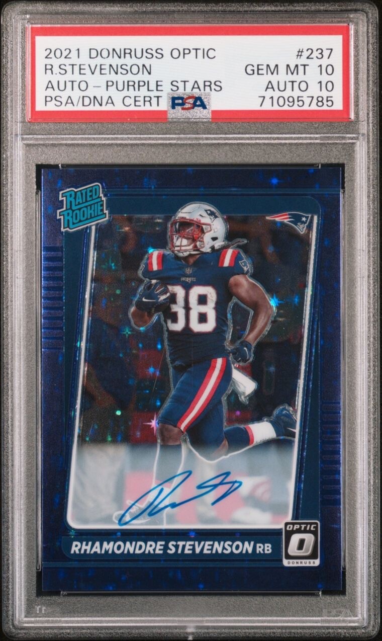 Rhamondre Stevenson Donruss Optic Purple Stars 09/50 Auto RC PSA 10 💎 Pop 3 🔥