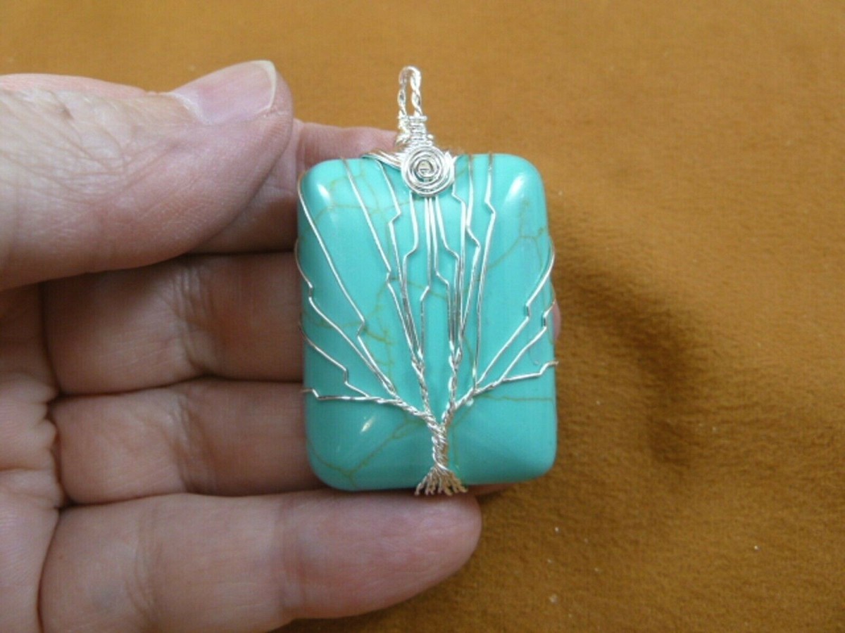 j472-1) Turquoise Tree of Life rectangle gemstone wire wrapped