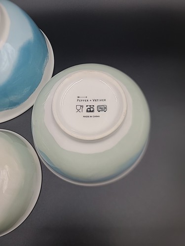 Pepper + Vetiver "Oceania" Blue Green Watercolor Pattern Set of 3 Nesting Bowls - Picture 14 of 14