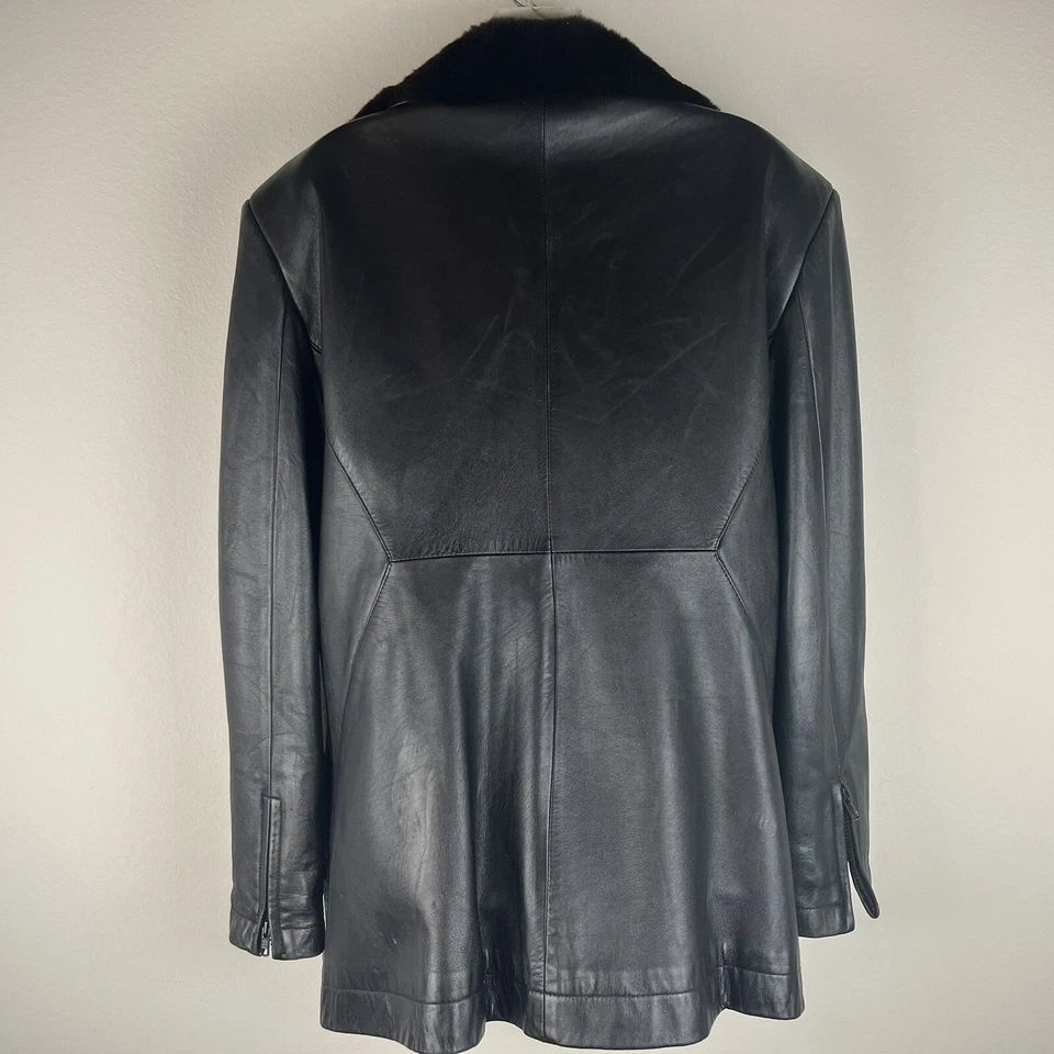 Chaqueta de cuero CUIR GIVECHY cremallera completa negra ribete de piel sintética para mujer talla L (?) Foto 3 de 4