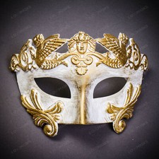 Roman Greek Emperor Masquerade Ball Party Venetian Face Mask - White Gold