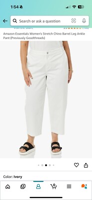 Goodthreads (Amazon) Women s Stretch Chino Ankle Pant White XL NWT Crop