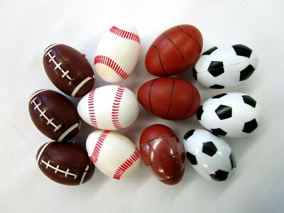 Set of 12 Sports Themed Plastic Easter Eggs Treat Holders Egg Hunt sports balls