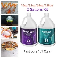 Fast Cure 1:1 Clear Epoxy Resin Kit 16oz/32oz/64oz/128oz 2 Gallons Total Volume